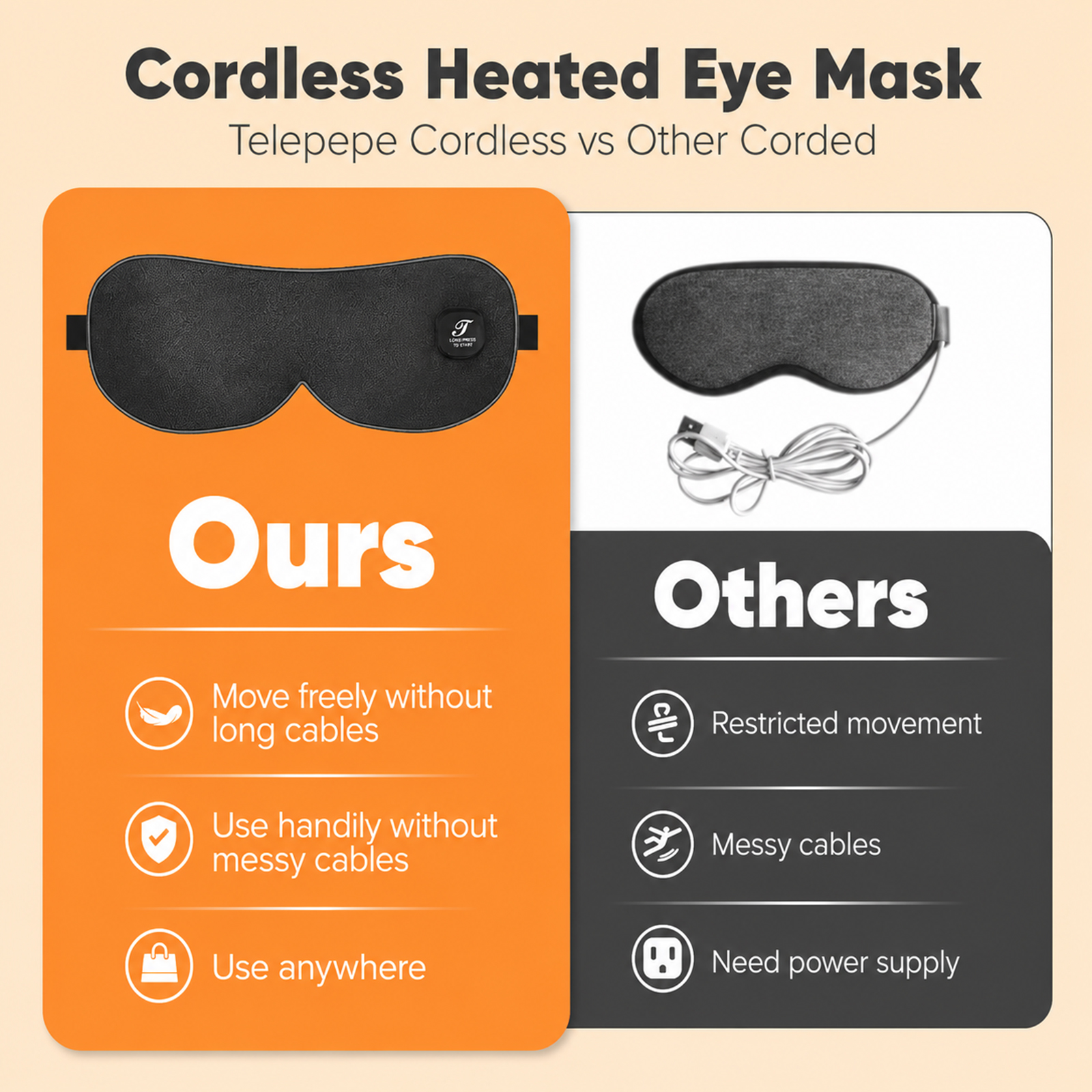 telepepe cordless heated eye mask for dry eyes blepharitis, 1000mah, te he630 (black)