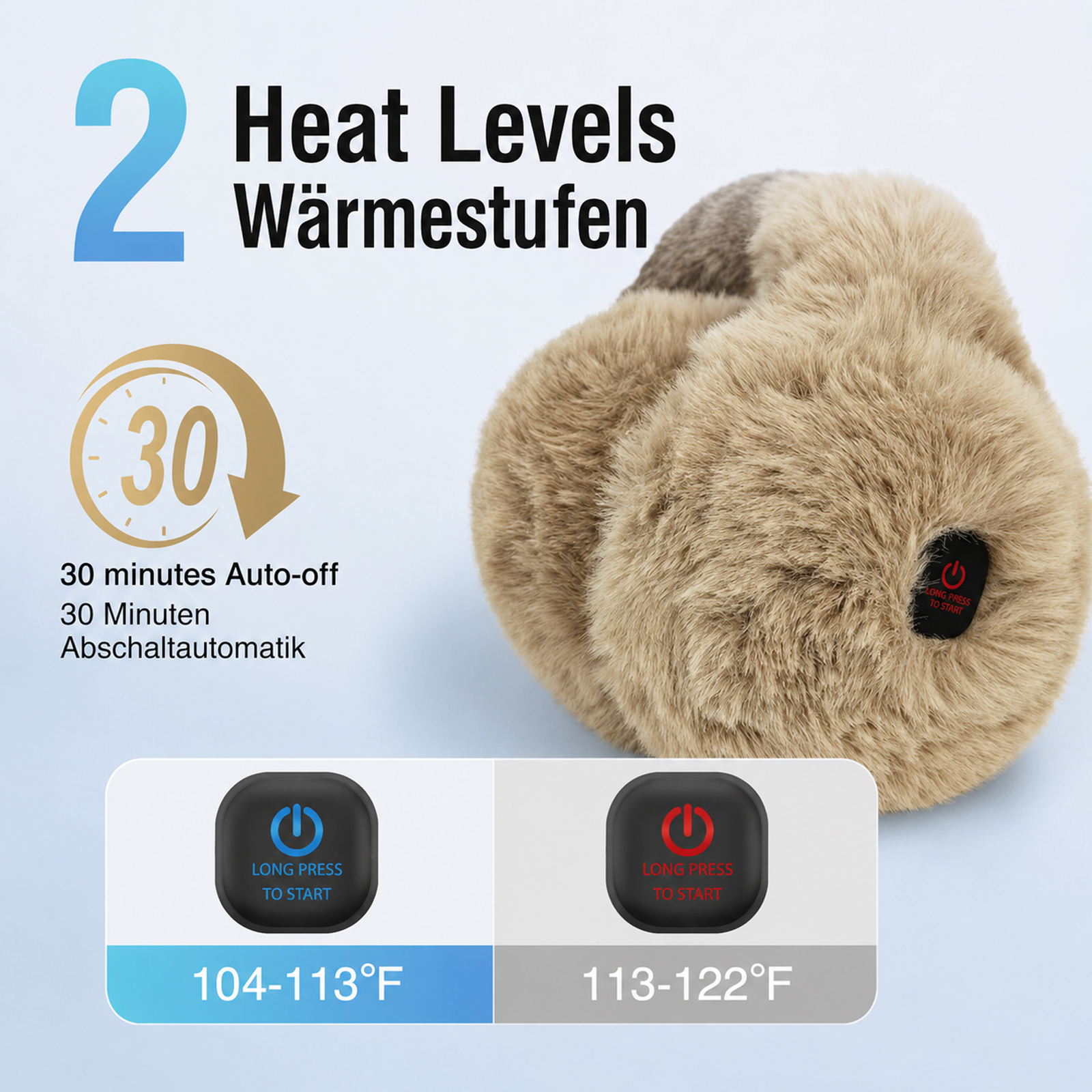 telepepe heated earmuffs for women, cordless ear warmers for winter hiking, running, 2000mah (brown)