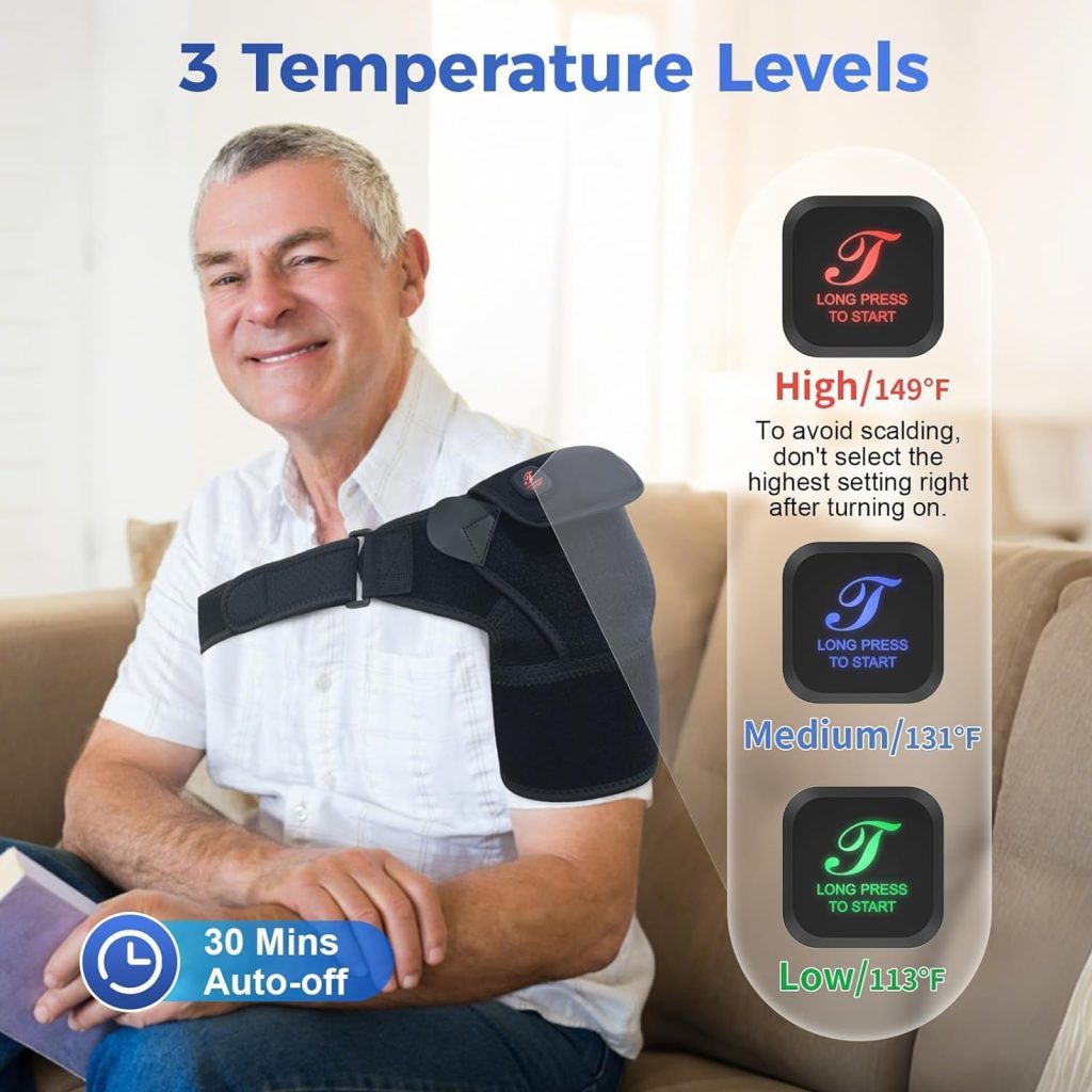 telepepe cordless shoulder heating pad, 3 heat levels, 3000mah rechargeable battery, te shp200