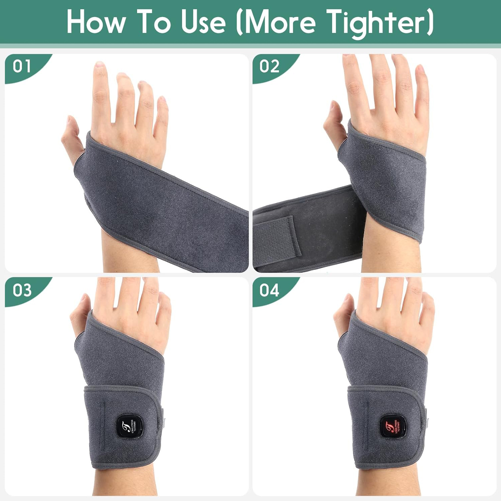 telepepe heated wrist wrap cordless, 3000mah, 3 heat levels carpal tunnel wrist brace with 30 mins auto off, te whp200