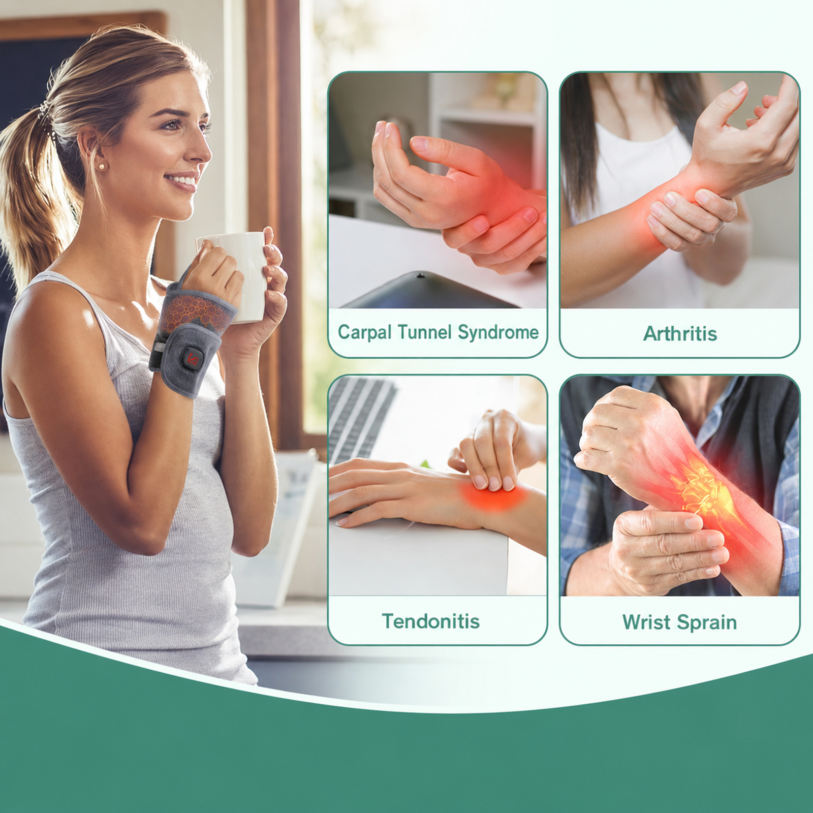 telepepe heated wrist wrap cordless, 3000mah, 3 heat levels carpal tunnel wrist brace with 30 mins auto off, te whp200