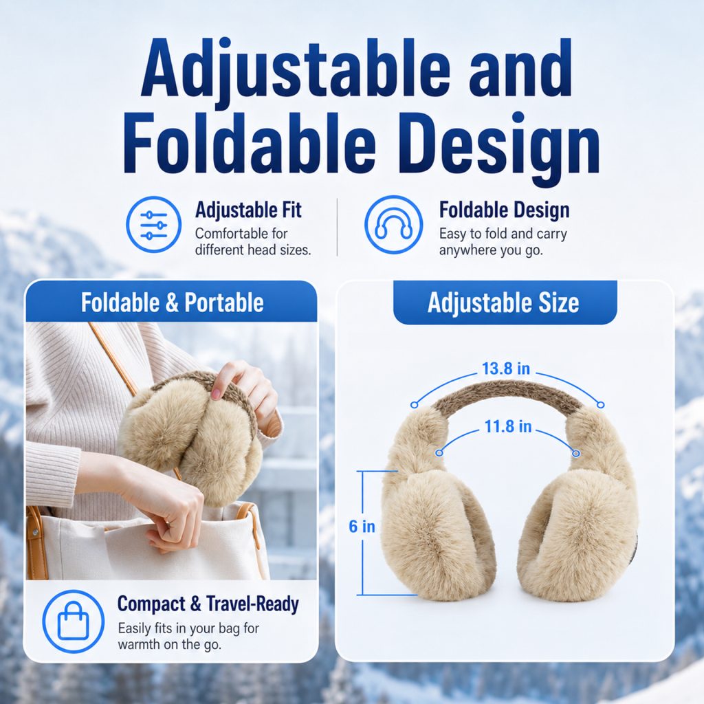 telepepe heated earmuffs for women, cordless ear warmers for winter hiking, running, 2000mah (brown)