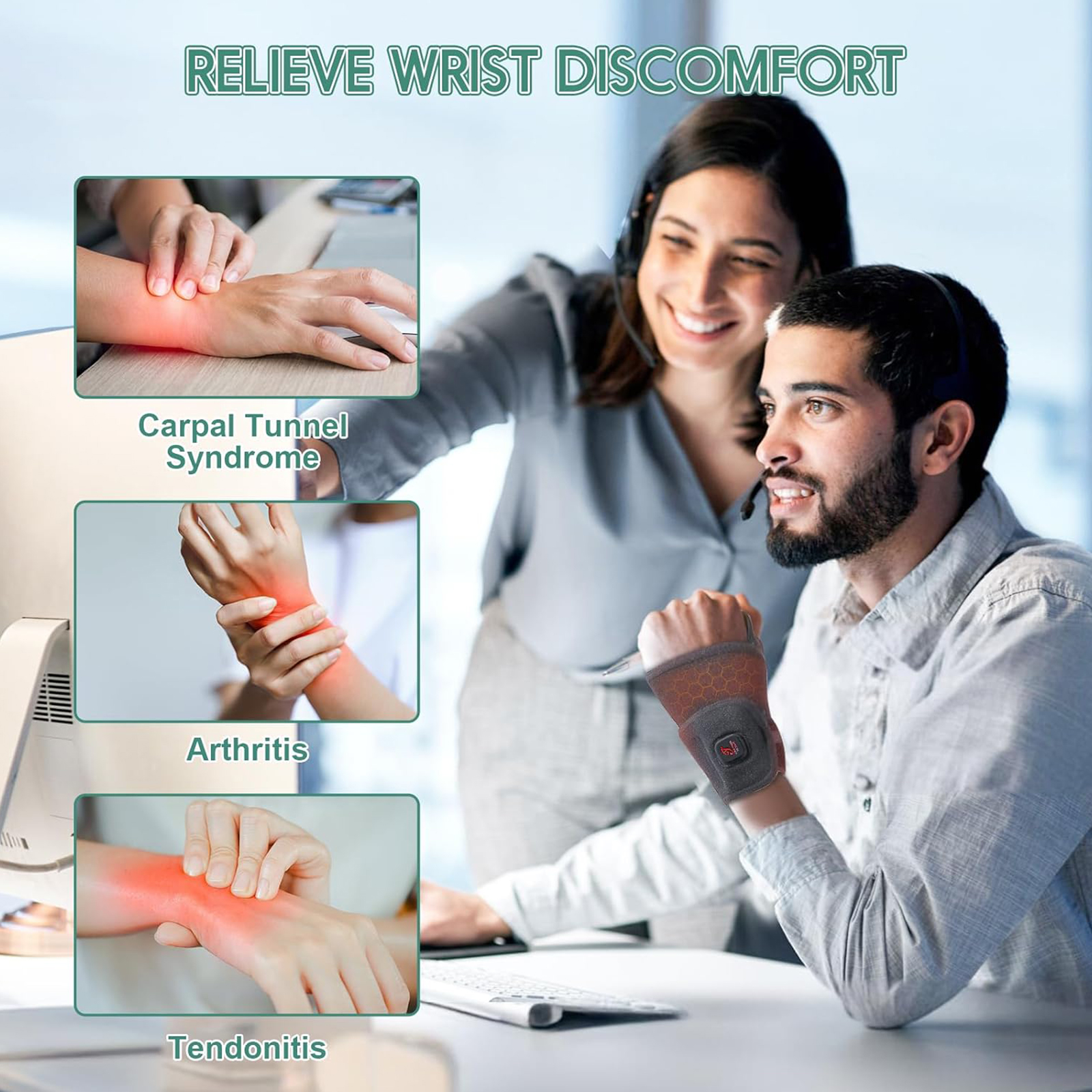 telepepe heated wrist wrap cordless, 3000mah, 3 heat levels carpal tunnel wrist brace with 30 mins auto off, te whp200