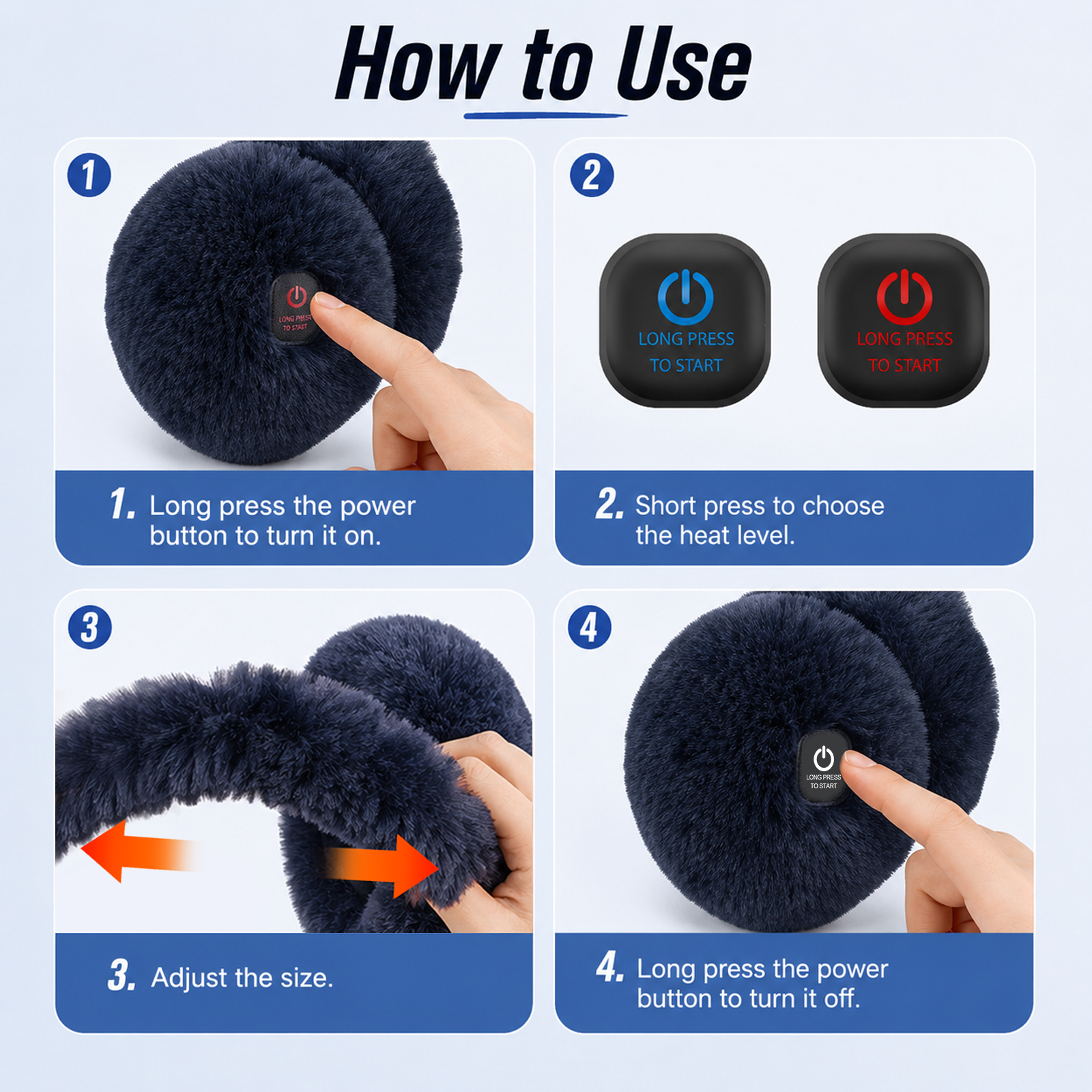 telepepe heated earmuffs for men, cordless ear warmers for winter hiking, running, 2000mah (dark blue)