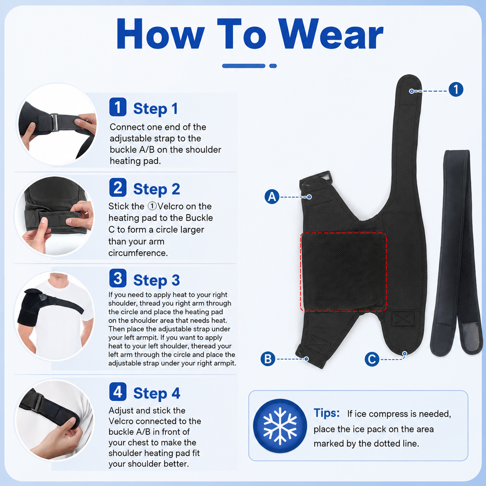 telepepe cordless shoulder heating pad, 3 heat levels, 3000mah rechargeable battery, te shp200