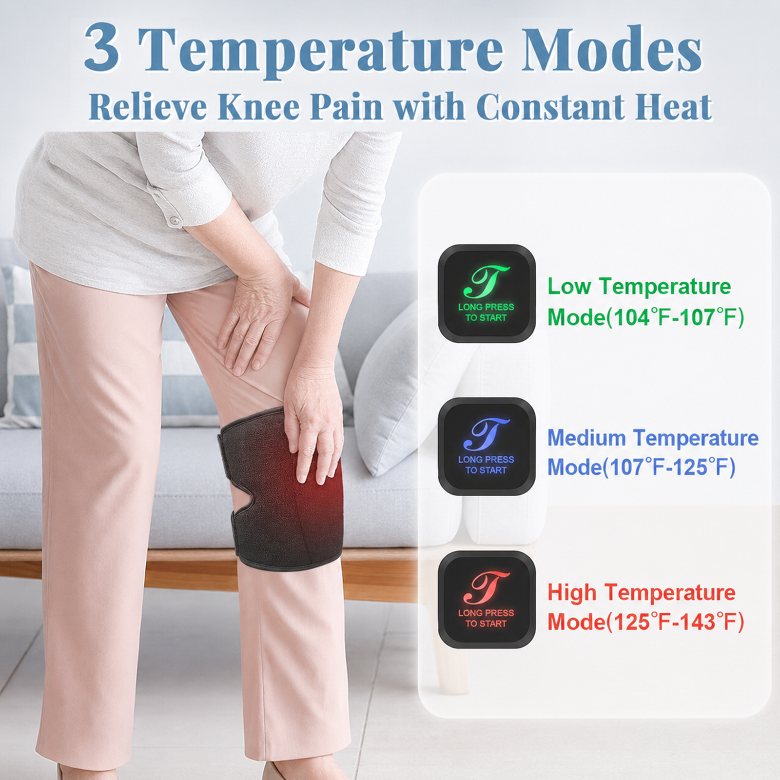 cordless heated knee brace, 3 temperature modes knee warmer, 3000mah*2 battery operated knee wrap, te hp600(single)
