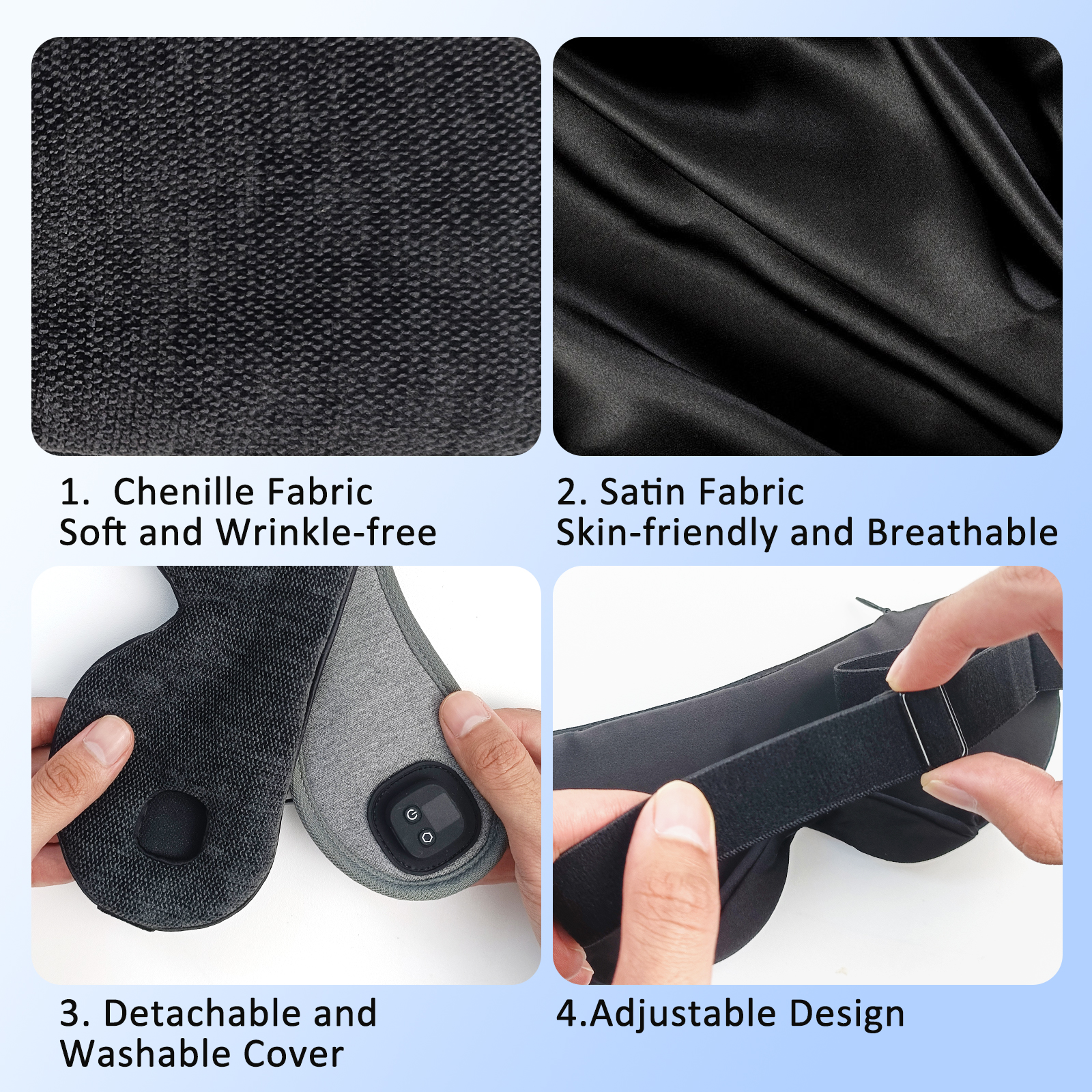 telepepe cordless heated eye mask, 4 heat levels, 4 level timing, battery capacity display, te he720