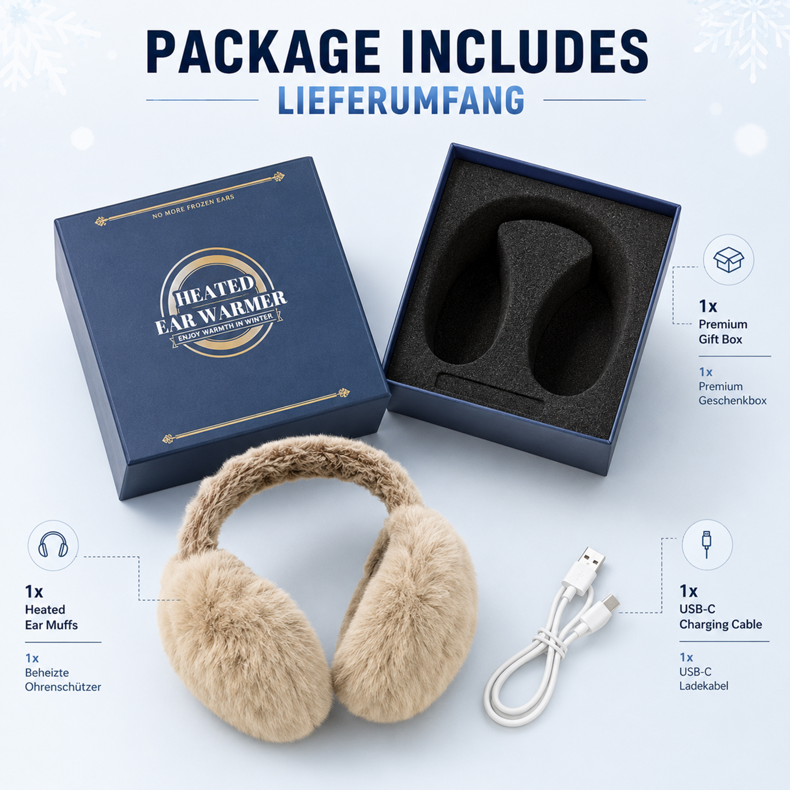 telepepe heated earmuffs for women, cordless ear warmers for winter hiking, running, 2000mah (brown)