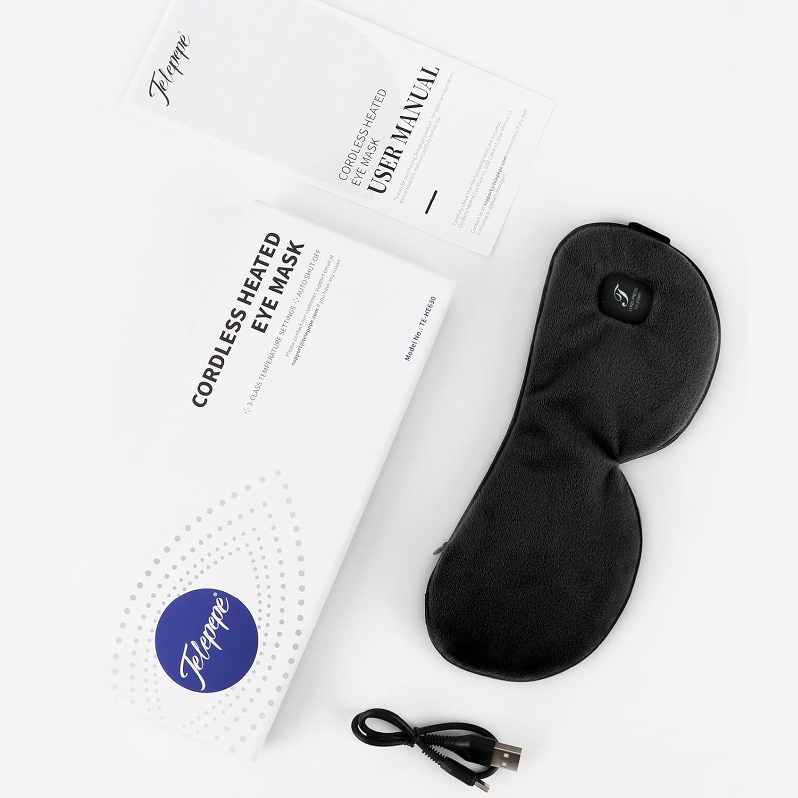 telepepe cordless heated eye mask for dry eyes blepharitis, 1000mah, te he630 (black)