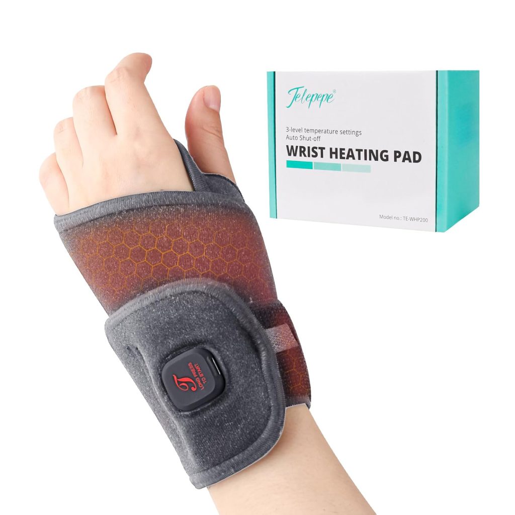 telepepe heated wrist wrap cordless, 3000mah, 3 heat levels carpal tunnel wrist brace with 30 mins auto off, te whp200