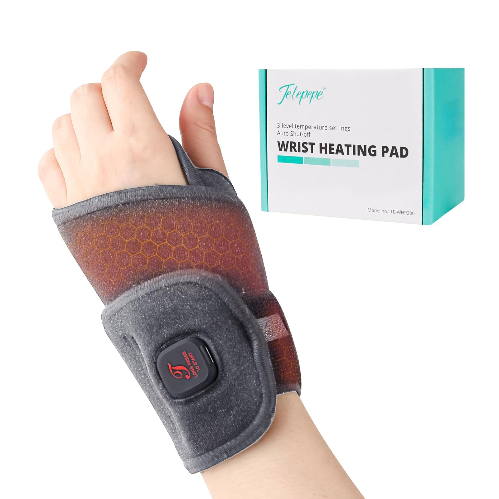 telepepe heated wrist wrap cordless, 3000mah, 3 heat levels carpal tunnel wrist brace with 30 mins auto off, te whp200