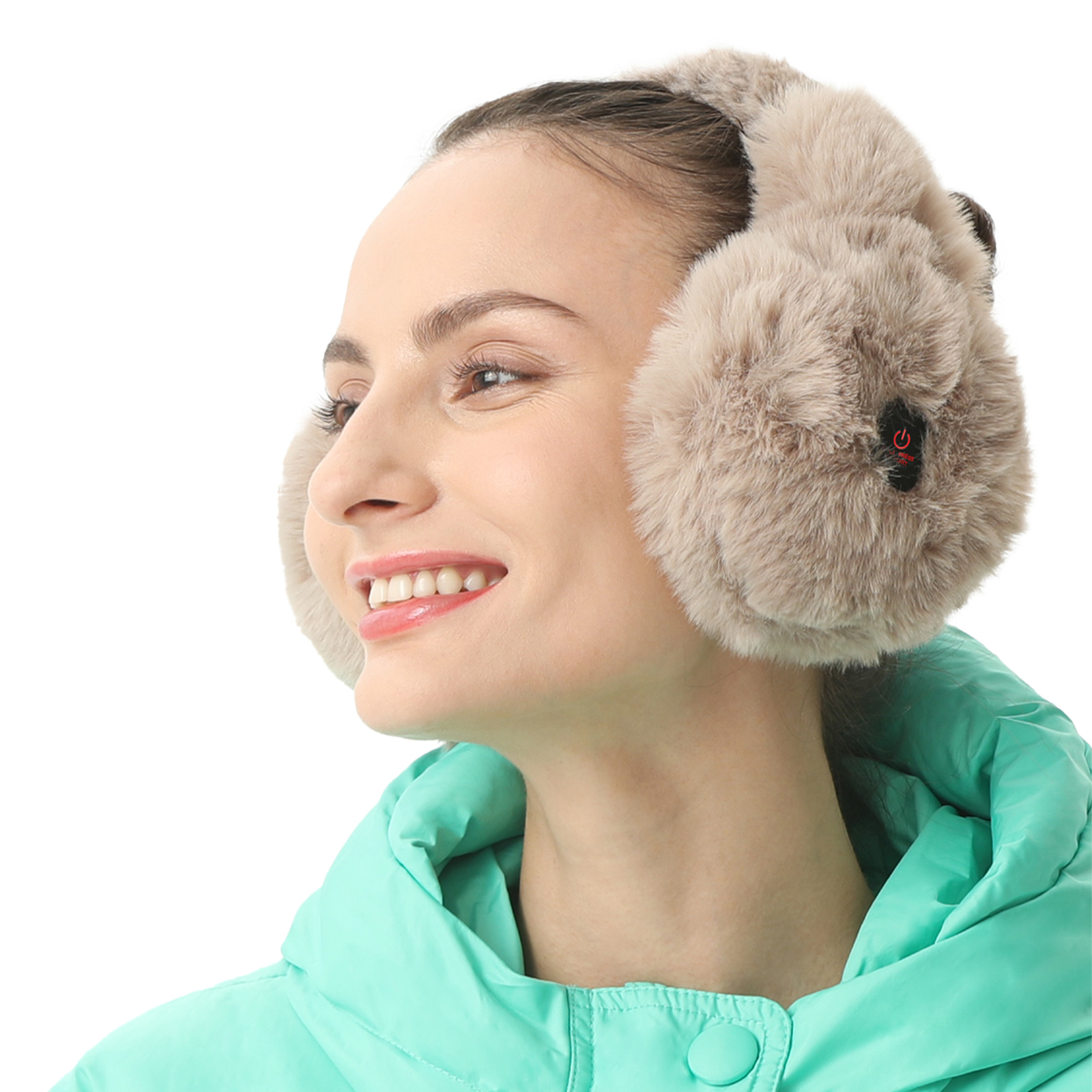 telepepe heated earmuffs for women, cordless ear warmers for winter hiking, running, 2000mah (brown)