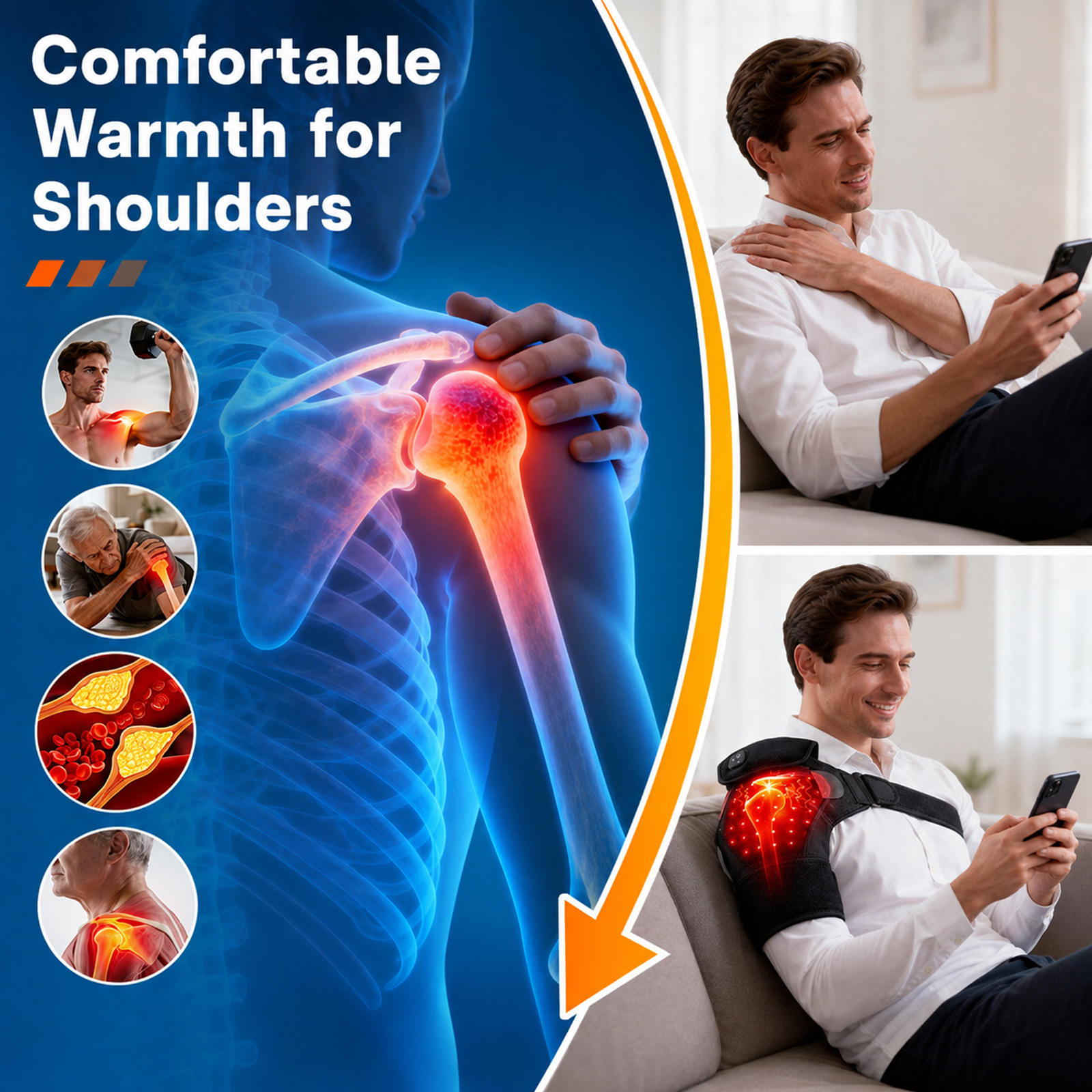 telepepe cordless red light therapy shoulder heating pad, 3 modes, 3000mah rechargable battery te shp835