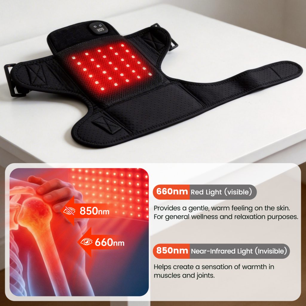 telepepe cordless red light therapy shoulder heating pad, 3 modes, 3000mah rechargable battery te shp835