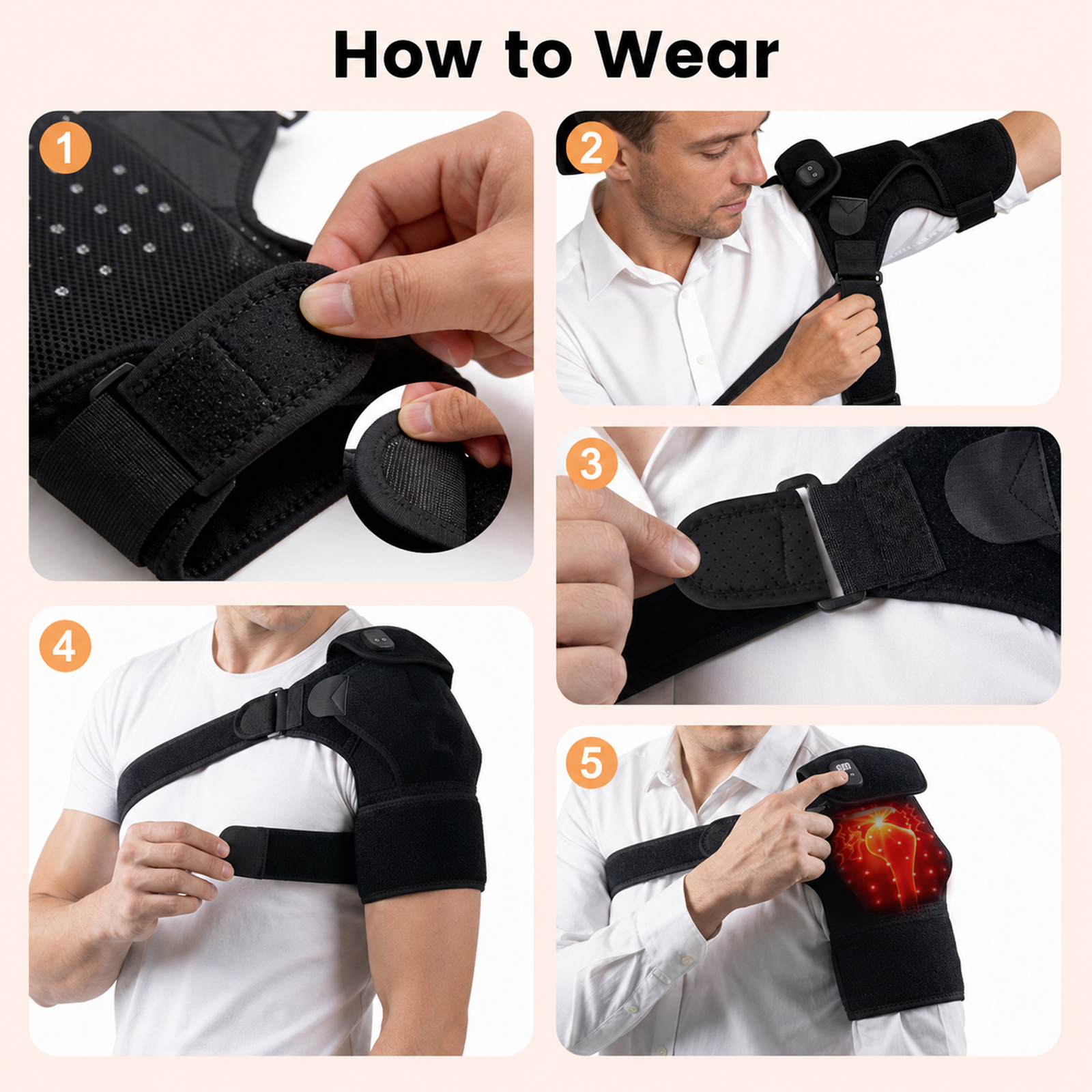 telepepe cordless red light therapy shoulder heating pad, 3 modes, 3000mah rechargable battery te shp835
