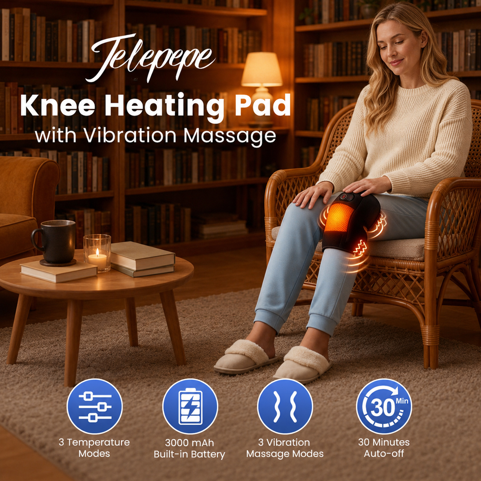 telepepe cordless heated knee brace with heat and vibration massage 30 minutes auto off, gifts for seniors women men(single)