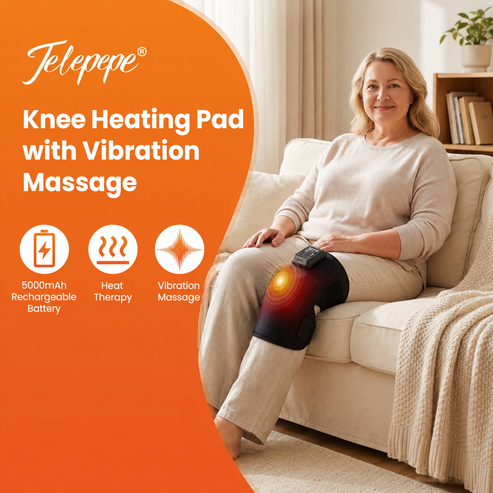 telepepe heated knee brace, 5000mah removable knee heating pad with 6 heat&6 vibration massage hw 855(single) (copy)