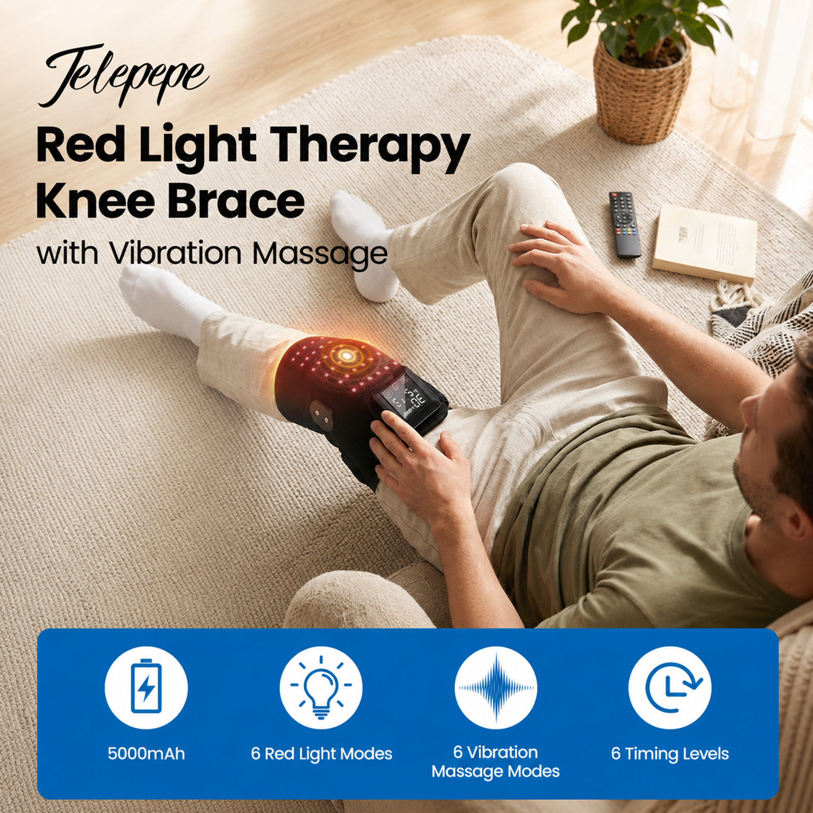 telepepe cordless red light therapy shoulder heating pad, 3 modes, 3000mah rechargable battery hnb 324