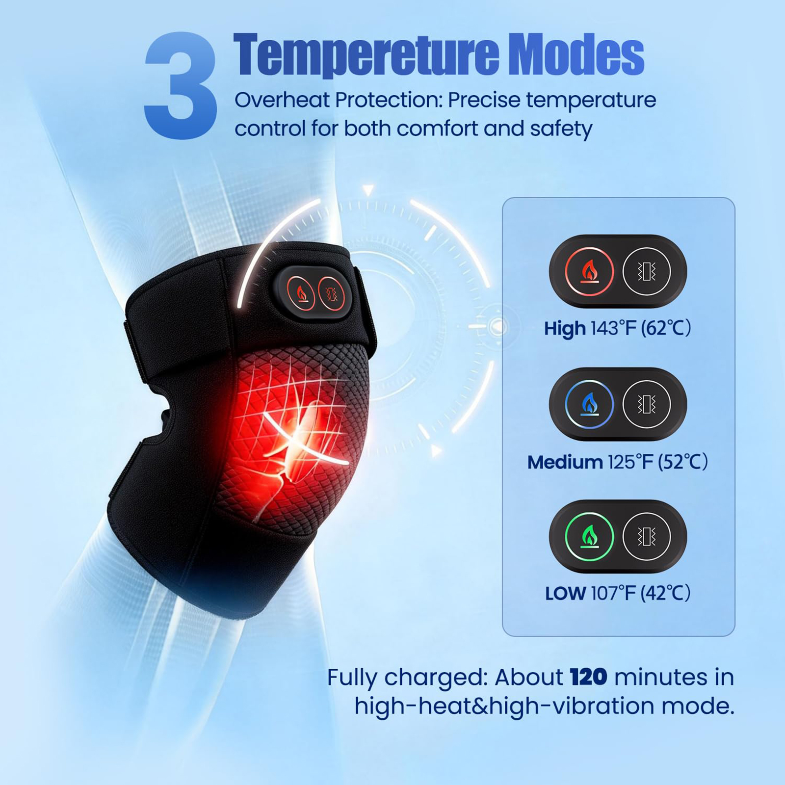 telepepe cordless heated knee brace with heat and vibration massage 30 minutes auto off, gifts for seniors women men(single)